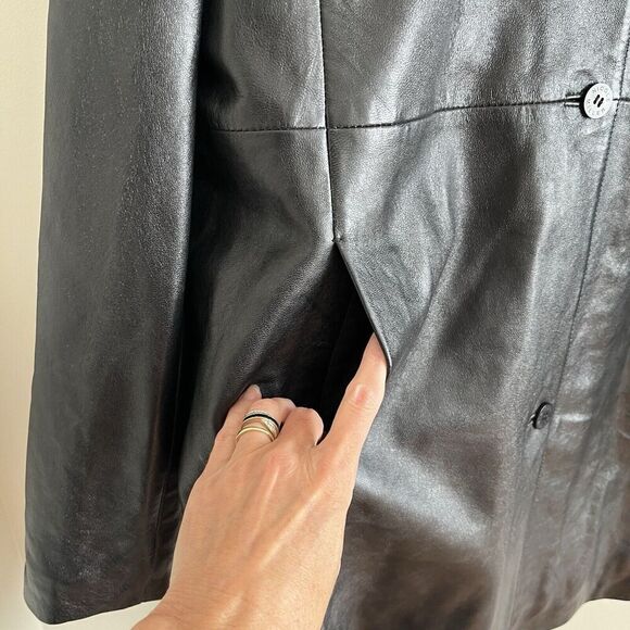 Vintage Nicole Miller Leather Long Line Jacket XL Black Grunge Mob Wife goth - Picture 10 of 13